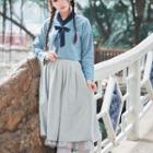 Hanfu Set: Ribbon-neck Shirt + Jumper Dress