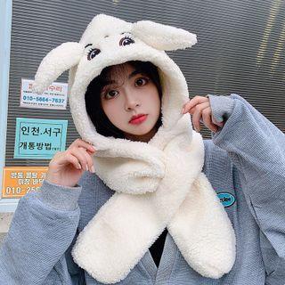 Fluffy Rabbit Ear Hooded Scarf