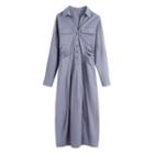 Long-sleeve Ruched Midi A-line Shirtdress