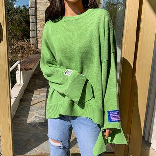 Drop-shoulder Slit-trim Knit Top