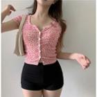 Short-sleeve Leopard Print Top Pink - One Size