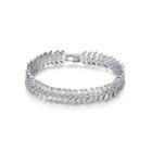 Fashion And Elegant Geometric Leaf Bracelet With Cubic Zirconia 17cm Silver - One Size