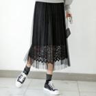 Pleated Lacy Tulle Long Skirt