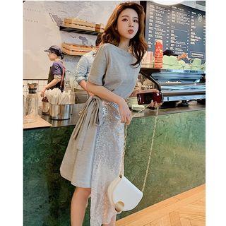 Set: Short-sleeve T-shirt Dress + Sequin Skirt