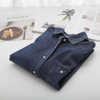 Pocket Detail Denim Shirt Dark Blue - One Size