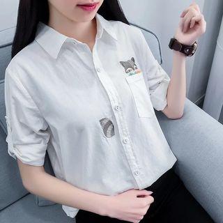 Tab-sleeve Embroidery Shirt