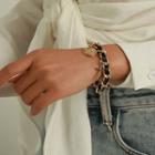 Angel & Cross Alloy Faux Leather Chained Bracelet