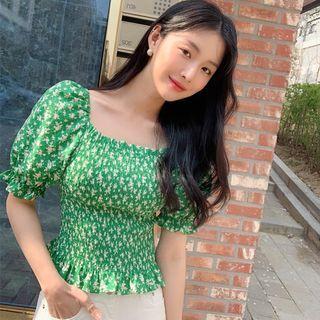 Puff-sleeve Smock Floral Blouse