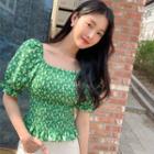 Puff-sleeve Smock Floral Blouse