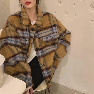 Plaid Button-up Jacket Plaid - Yellow - One Size