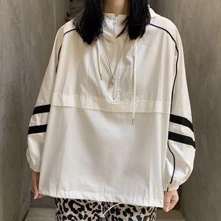 Striped Hooded Half-zip Jacket