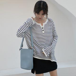 Stripe Long-sleeve Knit Top As Shown In Figure - One Size