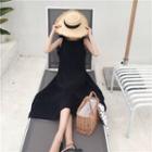 Spaghetti Strap A-line Midi Dress / Long-sleeve Top