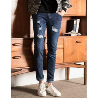 Band-waisted Distressed Jeans