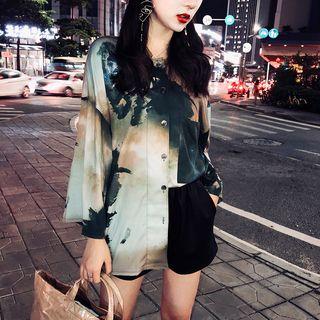 Drop-shoulder Printed Shirt Green - One Size
