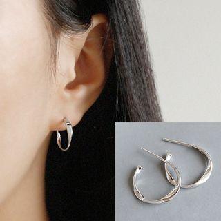 925 Sterling Silver Twisted Open Hoop Earring Platinum - One Size