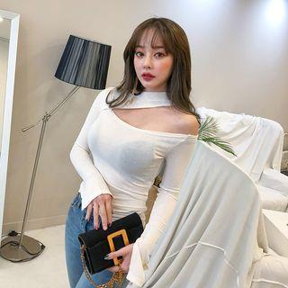 Cutout-neck Slim-fit Top