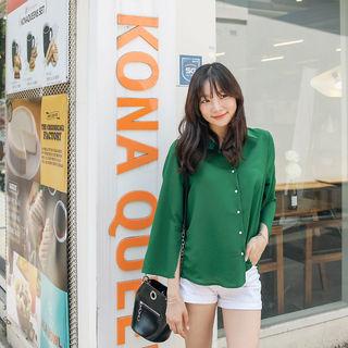 Slit Long-sleeve Chiffon Shirt