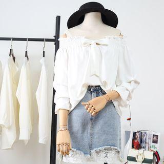 Off-shoulder Bow Chiffon Blouse White - One Size