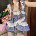 Lace Trim Striped Ruffled Camisole Top Stripe - Blue & White - One Size
