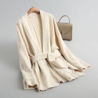 Open Front Knit Cardigan With Sash