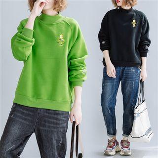 Robot Embroidered Mock-turtleneck Pullover