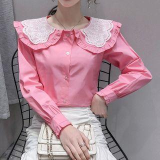 Eyelet Panel Collared Blouse