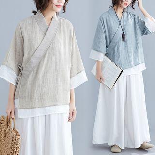 Traditional Chinese 3/4-sleeve Wrap Light Jacket