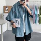 Elbow-sleeve Oversize Washed Denim Shirt