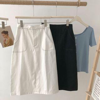High-waist Dual-pocket A-line Midi Skirt