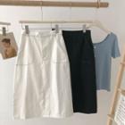 High-waist Dual-pocket A-line Midi Skirt