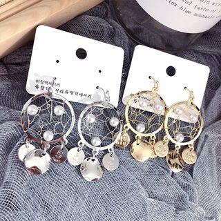 Faux Pearl Alloy Disc Fringed Earring