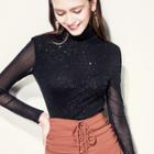 Turtleneck Glitter Long-sleeve Top