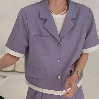 Short-sleeve Notch Lapel Contrast Trim Shirt