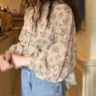 V-neck Floral Blouse Off White - One Size