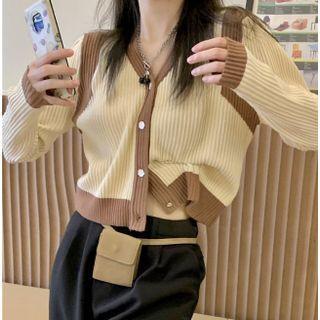 Contrast Trim Ribbed Cardigan Almond - One Size