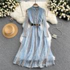 Stand-collar Cutout Lace Long-sleeve Dress