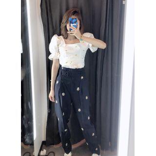 Floral Embroidered Dress Pants