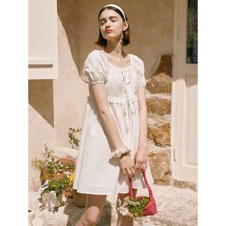 Tie-neck Lace-trim Minidress White - One Size