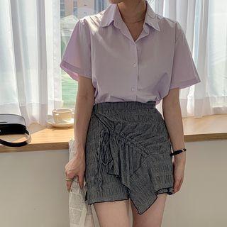 Drawcord Seersucker Wrap Miniskirt