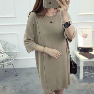 Elbow-sleeve Knit T-shirt Dress