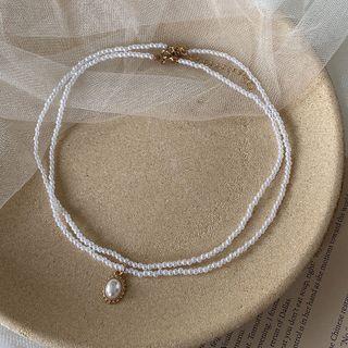 Pendant Alloy Faux Pearl Layered Choker Xz143 - White - One Size