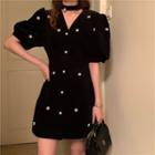 Short-sleeve V-neck Mini Dress As Shown In Figure - One Size