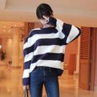 Crew-neck Rugby-stripe Knit Top