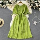 Short-sleeve V-neck Plain Cutout A-line Dress