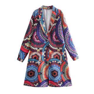 Printed Button-up Long Coat