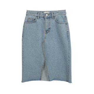 Front-slit Denim A-line Skirt