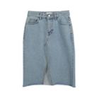 Front-slit Denim A-line Skirt