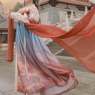 Flower Print Hanfu Blouse / Printed Maxi Dress
