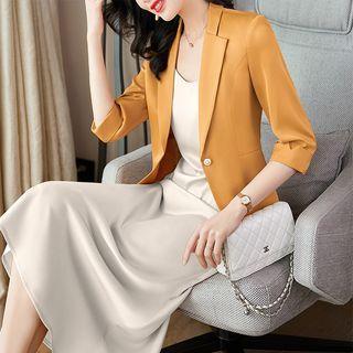 Elbow-sleeve Blazer / Sleeveless A-line Dress / Set